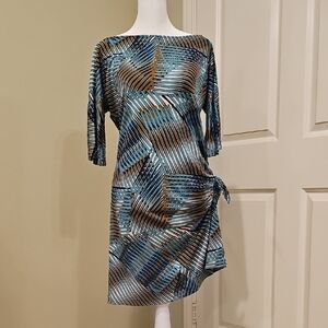 Diane Von Furstenberg Blue and Brown Asymmetrical Dress